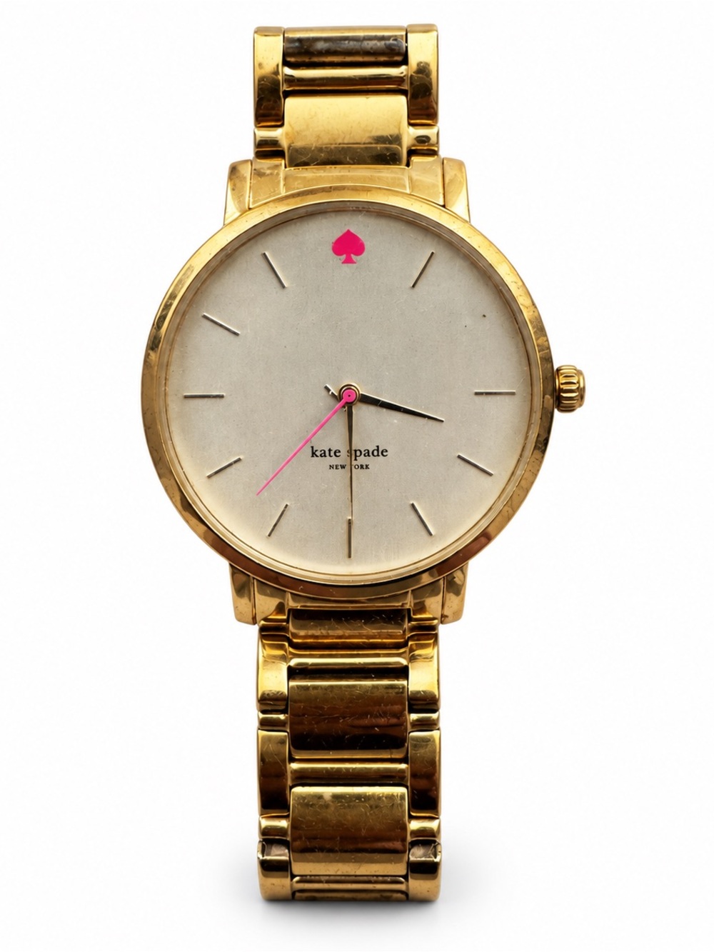 kate spade Gold Tone Watch with Pink Accents- new battery installed